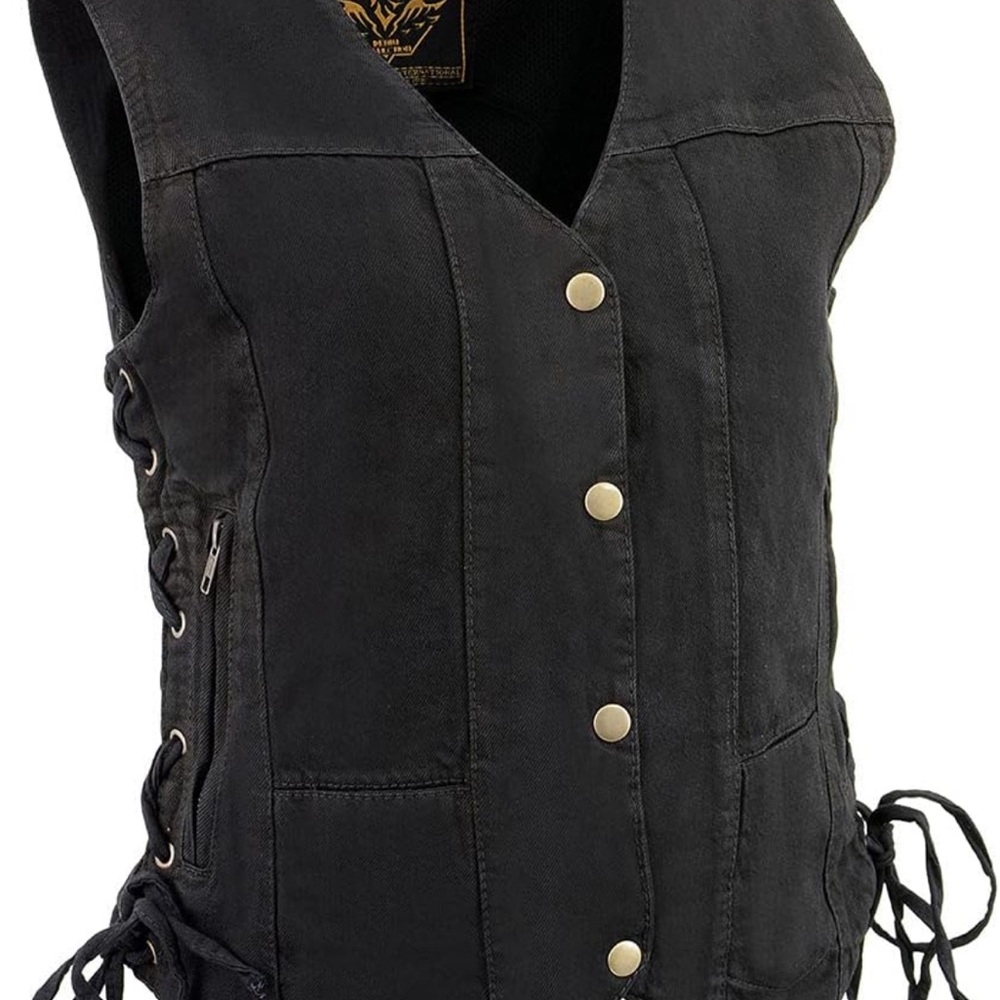 Black Button-Up Vest with Side Laces